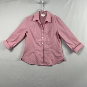Coldwater Creek Blouse Woman PS 6-8 Pink Button Up Collared Shirt Classic Preppy